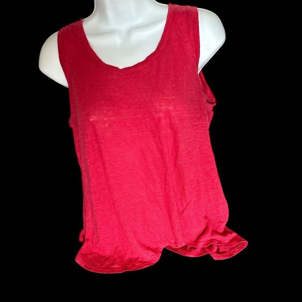 Tahari Red Sleeveless Relaxed fit Linen Tank Top